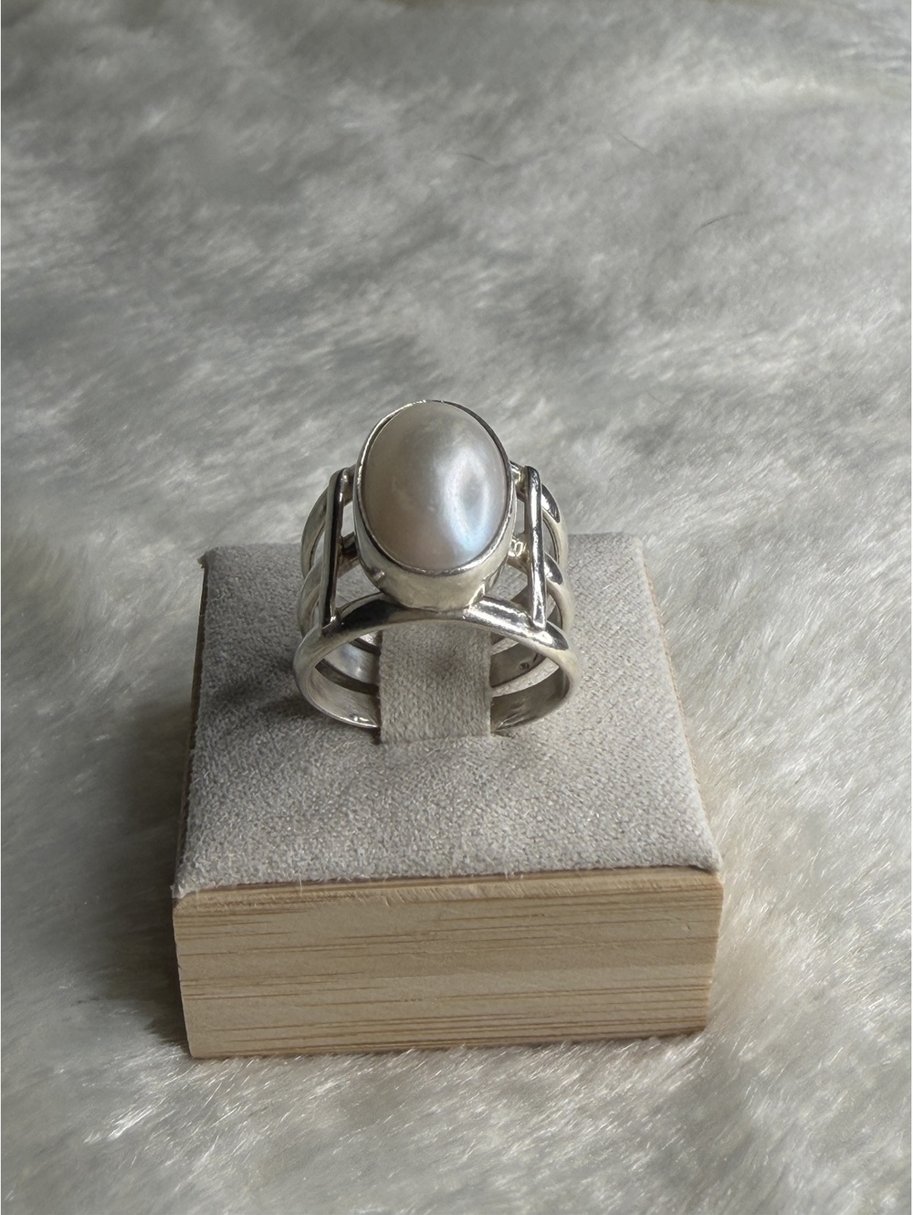 Vintage Silpada Sterling Silver Faux Pearl Open Split Band Ring R0537 SZ 6